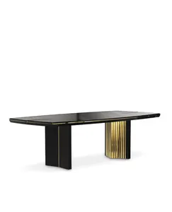 Tavolo da pranzo moderno con struttura in legno laccato nero in acciaio inossidabile lucido