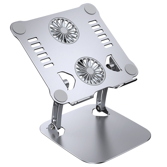 Adjustable Aluminum Double-Fan Laptop Cooling Pad & Stand for Tablets and Laptops