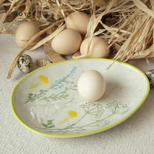 JOYYE จานเซรามิกและจานลายดอกไม้,จานเซรามิกสำหรับอาหารเย็นจานเล็กน่ารักลายดอกไม้ทำด้วยมือปั๊มนูน - Product Image 3