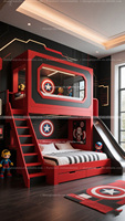 Lit mezzanine rouge et noir lit design sur le thème de l'animation pour enfants lit bouclier américain design hôtelier caractéristique