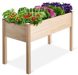 Outdoor Rectangular <strong>Wooden</strong> Flower <strong>Box</strong> Cedar Wood Elevated <strong>Planter</strong> <strong>Box</strong> Raised Garden Bed with Legs for Flowers Veggies Herbs - Product Image 1