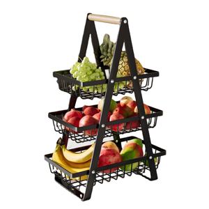 Countertop 2/3-Tier Fruit Storage <b>Basket</b> Rack Kitchen Storage Organizer for Fruits Veget <b>Bread</b> Snacks Detachable Metal <b>Basket</b> - Product Image 1