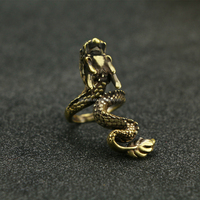 Bague en laiton vintage créative CA328 pour homme, en cuivre pur massif, tête de dragon miniature imposante