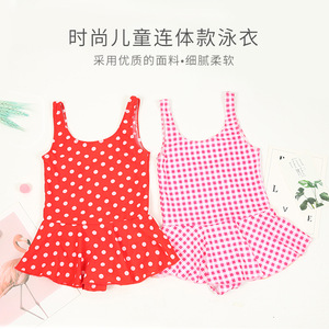 Maillot de bain une pièce Baiya pour filles, à pois et à carreaux, doux, pour enfants de 5 à 11 ans, style vacances à la plage - Product Image 1