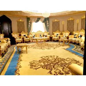 modern casino handtufted gold rug luxury palace royal blue carpet