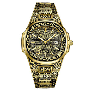 Custom Brand Name Vintage <strong>Retro</strong> Watch for Men Luxury Quartz Movement with Date Display Rune Words Middle East Style Black <strong>Clock</strong> - Product Image 2