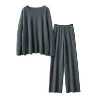 Ensemble décontracté pour femme en cachemire pur tricoté, pull chaud au crochet et pantalon long, deux pièces amples pour le bureau, hiver et automne