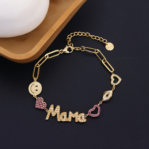 สร้อยข้อมือแฟชั่นเคลือบทอง PVD สแตนเลสสตีล 316L ดีไซน์รูปหัวใจยิ้มพร้อมจี้ Mama - Product Image 3
