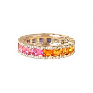 Luxury Women's <b>Ring</b> With Emerald Cut Fancy Diamonds Pink Orange Colorful Band Everyday Wear Jewelry - Product Image 1