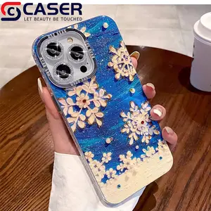 Luxury Blu ray Oil Painting Flower Diamond Phone Case Sparkling Lens Protective Film Cell Phone Case For Iphone 13 14 15Promax