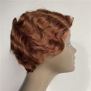 Brasiliani di Remy Capelli Corti Bagnato ed Ondulato Pixie Cut Parrucca Ocean Wave Dito Wave Nessuno Merletto Parrucca di Capelli Umani per nero Delle Donne - Product Image 2