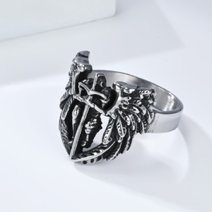 Anello in Acciaio Inossidabile con San Michele Arcangelo, Gioielleria di Moda Europea e Americana, Anello Vintage con Ali e Piume per Dito Indice - Product Image 4