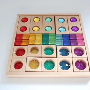 Bloques de construcción de madera acrílica con gemas de arcoíris, caleidoscopio, cubos de Lucite, juguetes sensoriales, gran tamaño, 35 piezas - Product Image 3