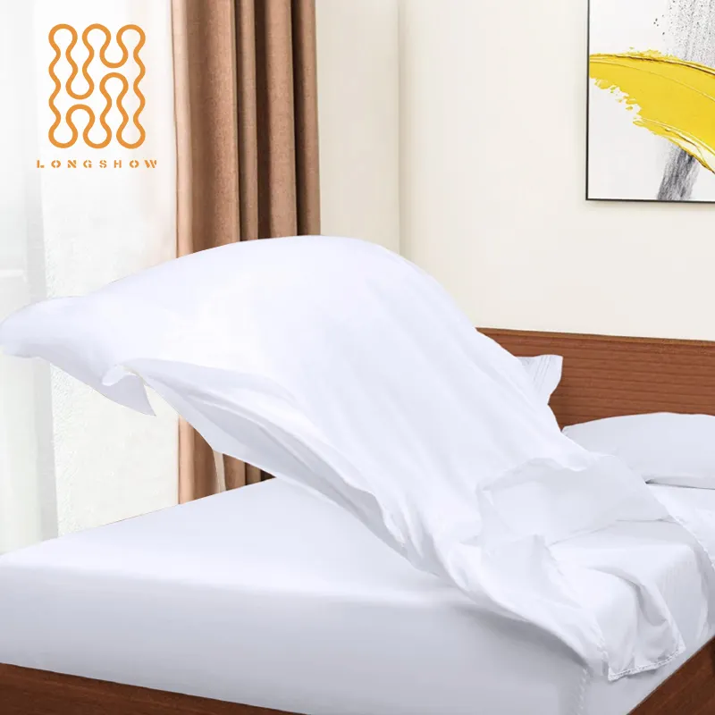 Bán buôn siêu mềm sợi nhỏ Khăn trải giường tấm trắng khách sạn Giường tấm phẳng và được trang bị tấm