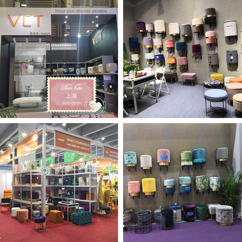 Modern Space Saving Metal Tin Cans With Fabric Storage Round Ottoman