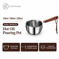 HC Venta al por Mayor, Dispensador de Aceite de Acero Inoxidable 304, 120-320ml, Mango de Madera, Base de 3 Capas, con Tapa, OEM, 5 Piezas, para Hogar y Comercio