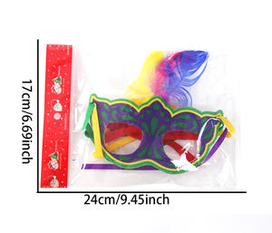 Topeng Venetian Masquerade dengan Bulu dan Glitter, Setengah Wajah, Bahan PP+Felt, Bulat, Ringan, Harga Pabrik, untuk Pesta/Pernikahan/Prom/Karnaval - Product Image 4