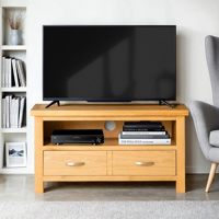 Meuble TV compact en MDF laqué, 90 cm, écologique et durable, pour salon, entièrement assemblé, compatible écran 40 pouces
