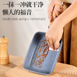 Non-Stick Frying <b>Pan</b> Square Thickened With Wooden Handle For Cooking Steak Seafood Baking <b>Pan</b> Easy Cleaning Hand Wash Only - Product Image 5