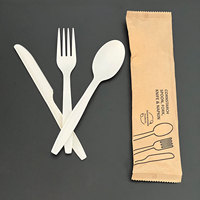 Ensemble de vaisselle jetable écologique en amidon de maïs biodégradable avec cuillère, fourchette et couteau pour le camping - ECOLIFE Échantillon gratuit
