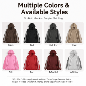 <b>Men</b> 440G Heavyweight Contrast Hoodie Retro Striped Raglan <b>Pullover</b> Oversized Streetwear Sweatshirt Wholesale OEM Supplier Top - Product Image 5