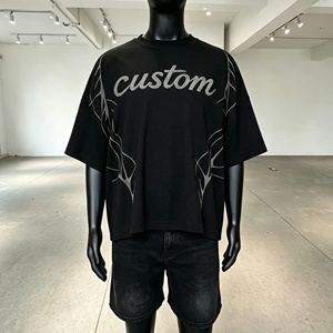 T-shirt Oversize Personalizzata con Strass, Vestibilità Ampia e Spalle Cadenti, in Cotone, Stile Streetwear da <span class=keywords><strong>Uomo</strong></span> - Abbigliamento <span class=keywords><strong>Uomo</strong></span> all'Ingrosso a Basso Prezzo - Product Image 2