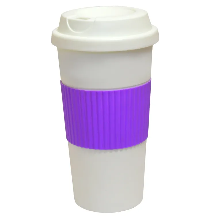 Wholesale Eco Friendly Unbreakable 480ml/16oz double wall plastic coffee cup with With Silicone Protective Sleeve and Non-slip b