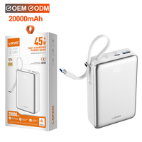 Banque d'alimentation portable LDNIO PQ51 20000mAh avec câble USB-C intégré, charge rapide 45W, charge de 4 appareils, affichage numérique LED