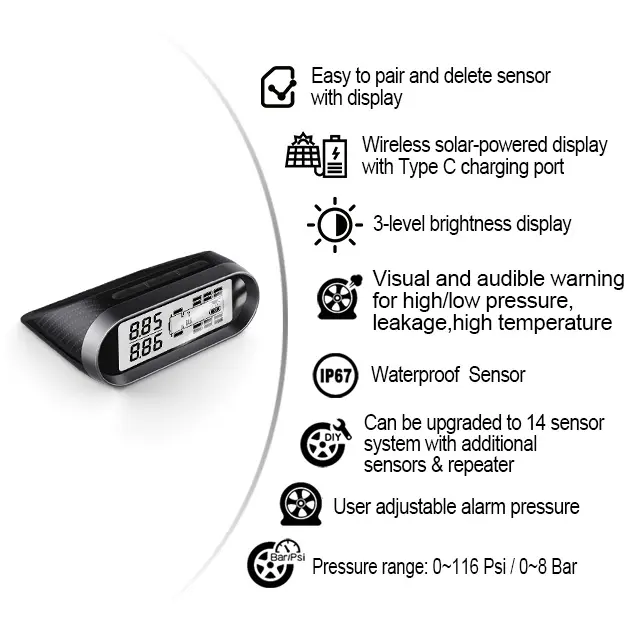 0-8bar 0-203 Psi Sistema de monitoreo de presión de neumáticos de alta calidad (Tpms) Sensor interno Tpms para camiones y autobuses