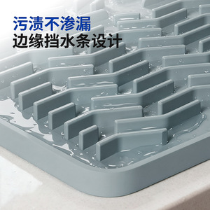 แผ่นรองซิลิโคนสำหรับระบายน้ำ รูปทรงสี่เหลี่ยมผืนผ้า ลายเรขาคณิต ดีไซน์ลาดเอียงสูง สำหรับวางบนเคาน์เตอร์ครัว ช่วยระบายน้ำได้ดี - Product Image 2