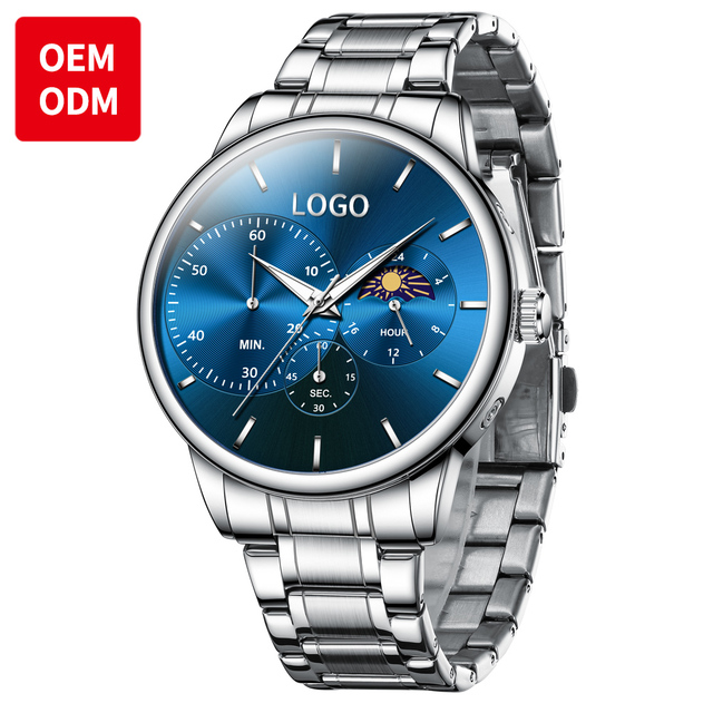 OEM 2936 Custom logo Luxury Brand Waterproof Moon Watch Sport Fashion Multifunctional Chronograph Quartz Watch for Man