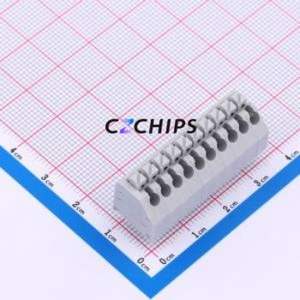 MX250-3.5-10P-A-GY01-Cu-A Spring Terminal Block Through hole Component (THT),P=3.5mm Connector 1x10P 3.5mm Gray Through Hole - Product Image 1