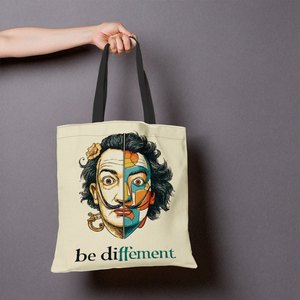 Sac fourre-tout en <span class=keywords><strong>toile</strong></span> imprimé avec un portrait de Dalí au style surréaliste tendance, sac de courses réutilisable conçu pour les femmes, adapté au campus et au quotidien - Product Image 2