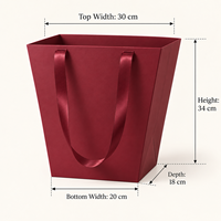 Sacs à fleurs en papier bordeaux avec logo personnalisé et poignées en ruban de satin pour fleuristes, boutiques, mariages, événements, emballage en gros