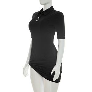 Viviblook Y26DS137 Robe d'été pour femme, nouvelle robe décontractée élégante à col à revers, manches courtes, ourlet asymétrique, mini-robe - Product Image 3