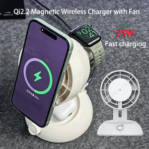 Caricatore Wireless Magnetico 25W PD 2A, Stazione di Ricarica Rapida 3 in 1 con Ventola di Raffreddamento, Dock Pieghevole per iPhone e Watch - Product Image 1