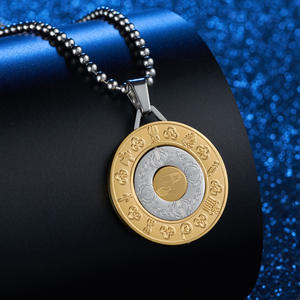 Zodiaque Manjusri en acier inoxydable, neuf palais, pendentif huit trigrammes, lotus mâle, cacahuète, accessoires de collier amulette géante, donc - Product Image 1