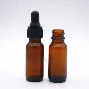 Empty Glass Cosmetic Amber Essential Oil Bottle With Dropper 15ml 0.5oz