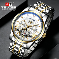Montre mécanique automatique à tourbillon TEVISE avec logo personnalisé, montre de luxe à plusieurs fuseaux horaires pour hommes