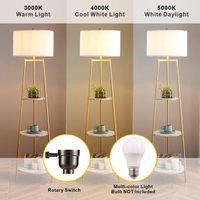 Lampadaire avec étagères, design moderne et haut, abat-jour en tissu, poteau en métal doré, base E26 - pour salon, chambre à coucher