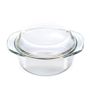 Fabbrica custom OEM forno sicuro ciotole di vetro rotondo Bakeware piatto in vetro casseruola in vetro trasparente casseruole pentole con coperto - Product Image 1