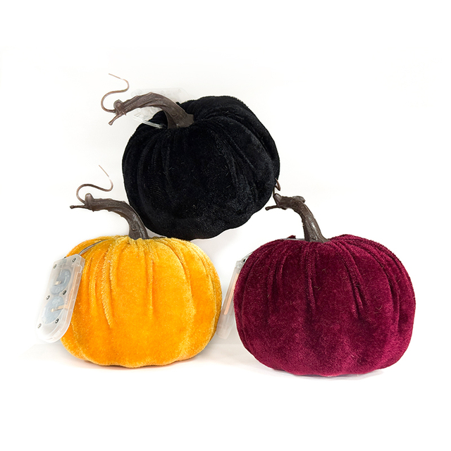 New Design Customizable Foam Velvet Simulated Pumpkin Ornament Halloween Decoration with LED Light Modern Letterpress Printed