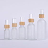 Flacon pulvérisateur en verre pour huile essentielle, en bambou, transparent givré brun, pour cosmétiques liquides de soin de la peau, vente en gros