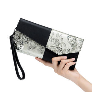 Genuine Leather Shoulder Sling Bag Female Small Embossed Woven Pattern <b>Clutch</b> Phone Bag Women Long Wallets Purse - Product Image 2