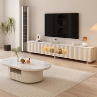 Ensemble de meuble TV carré avec dessus en marbre et en bois de luxe de style moderne et table basse ovale pour la maison salon tiroirs meubles design