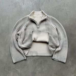 Knitwear Manufacturers Custom Design Logo Ribbed <strong>Vintage</strong> Acid Wash <strong>Knitted</strong> Jumper Streetwear Pull Homme Half Zip <strong>Sweater</strong> Men - Product Image 3