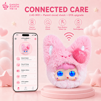 Porte-clés en peluche polyester Lapin Rose IA avec pompon fraise, yeux holographiques, fonction de clonage vocal, 50+ langues, WiFi portable