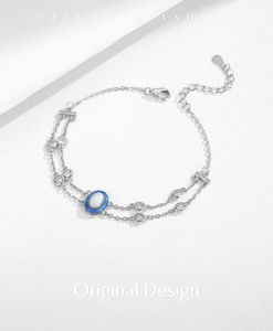 S925 Silver Opal <b>Bracelet</b> With Round Diamonds Rhodium Plated Chain Link Women's Classic Everyday Wear Jewelry - Product Image 3