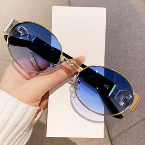 Oval <b>Small</b> <b>Frame</b> Metal <b>Sunglasses</b> For Women UV400 Fashion Style Streetwear - Product Image 2