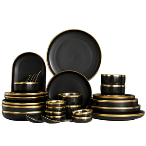 ModernStyle High Quality Black <b>Dinnerware</b> <b>Sets</b> With Gold Rim Ceramic Bowl Dishes Saucer Spoon Plates <b>for</b> Restaurant Hotel - Product Image 5